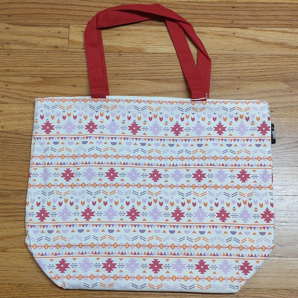 Aztec Pattern Tote Bag with Red Straps